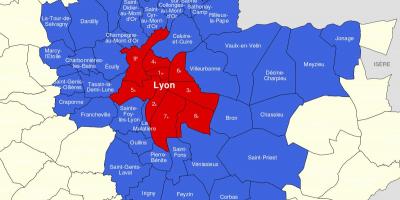 Mapa Lyon przedmieściach 