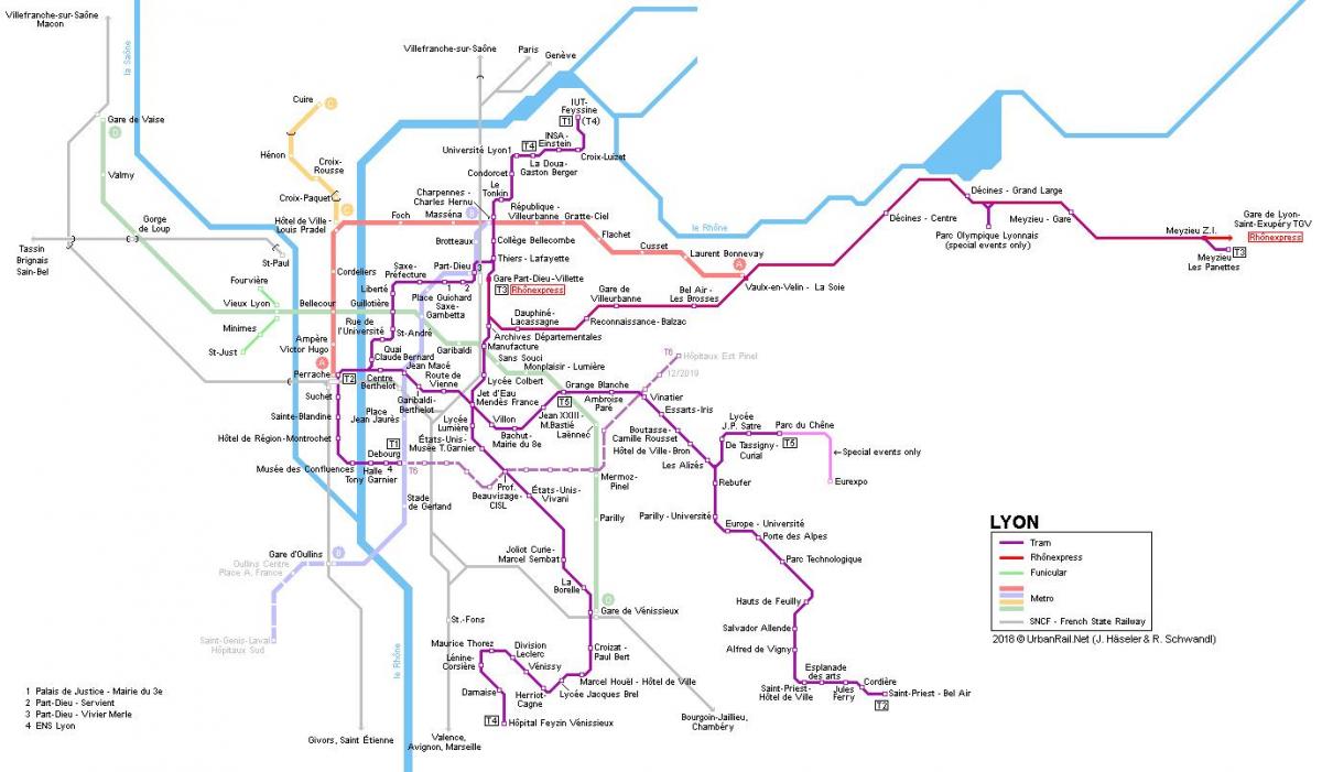 Lyon kolejowych mapie