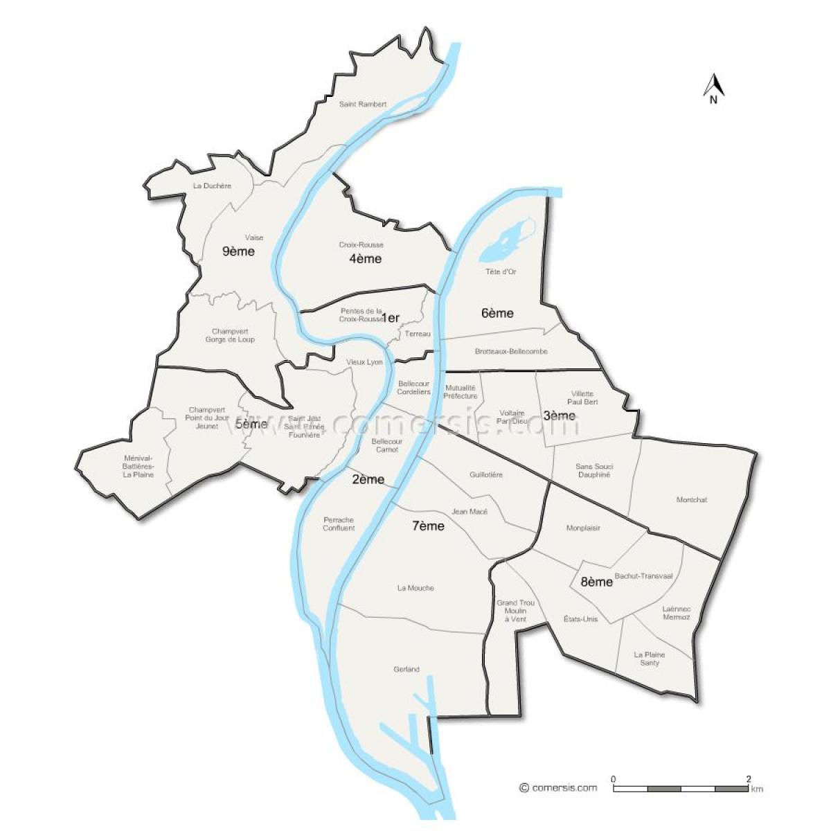 mapa dzielnicy Lyon