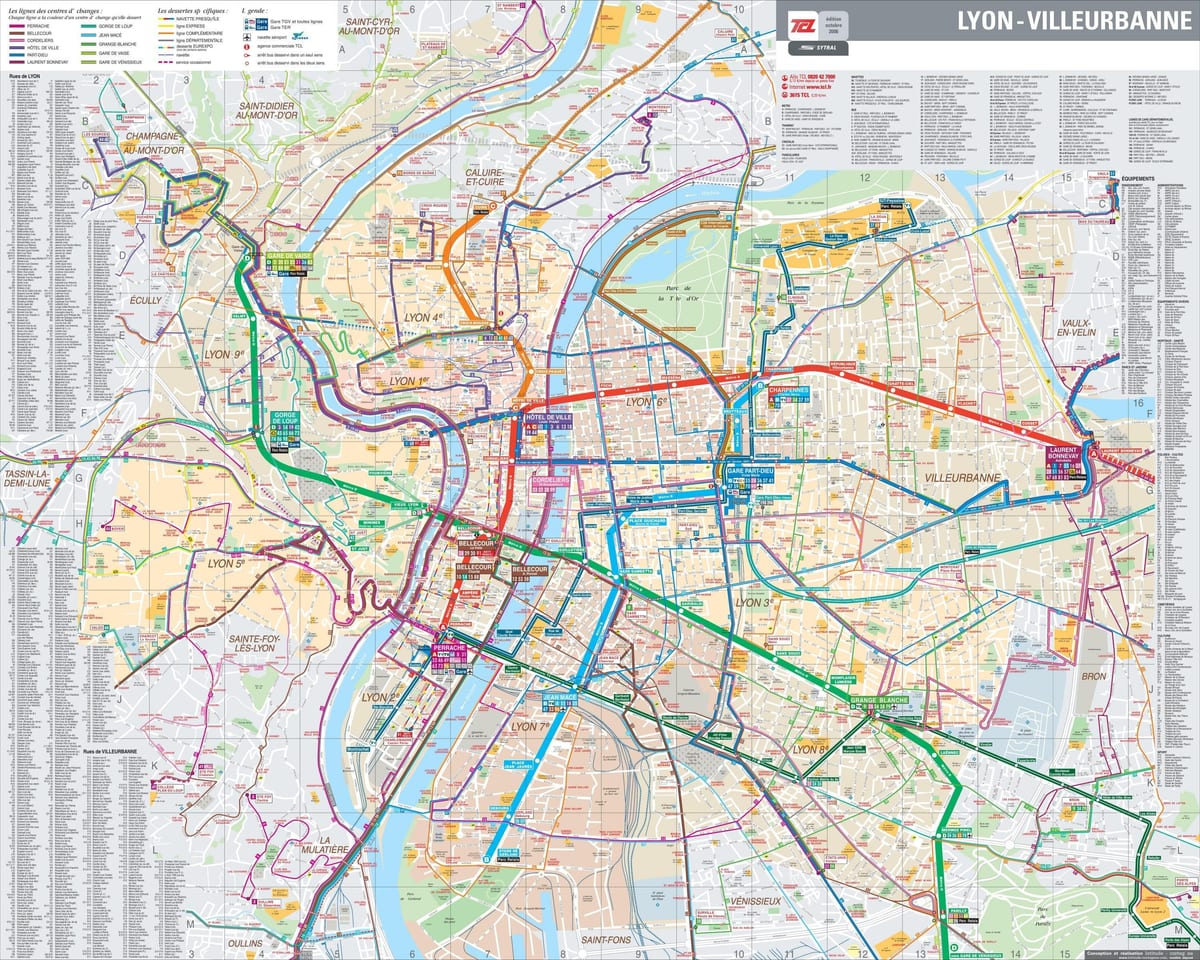 Lyon mapa linii autobusowych